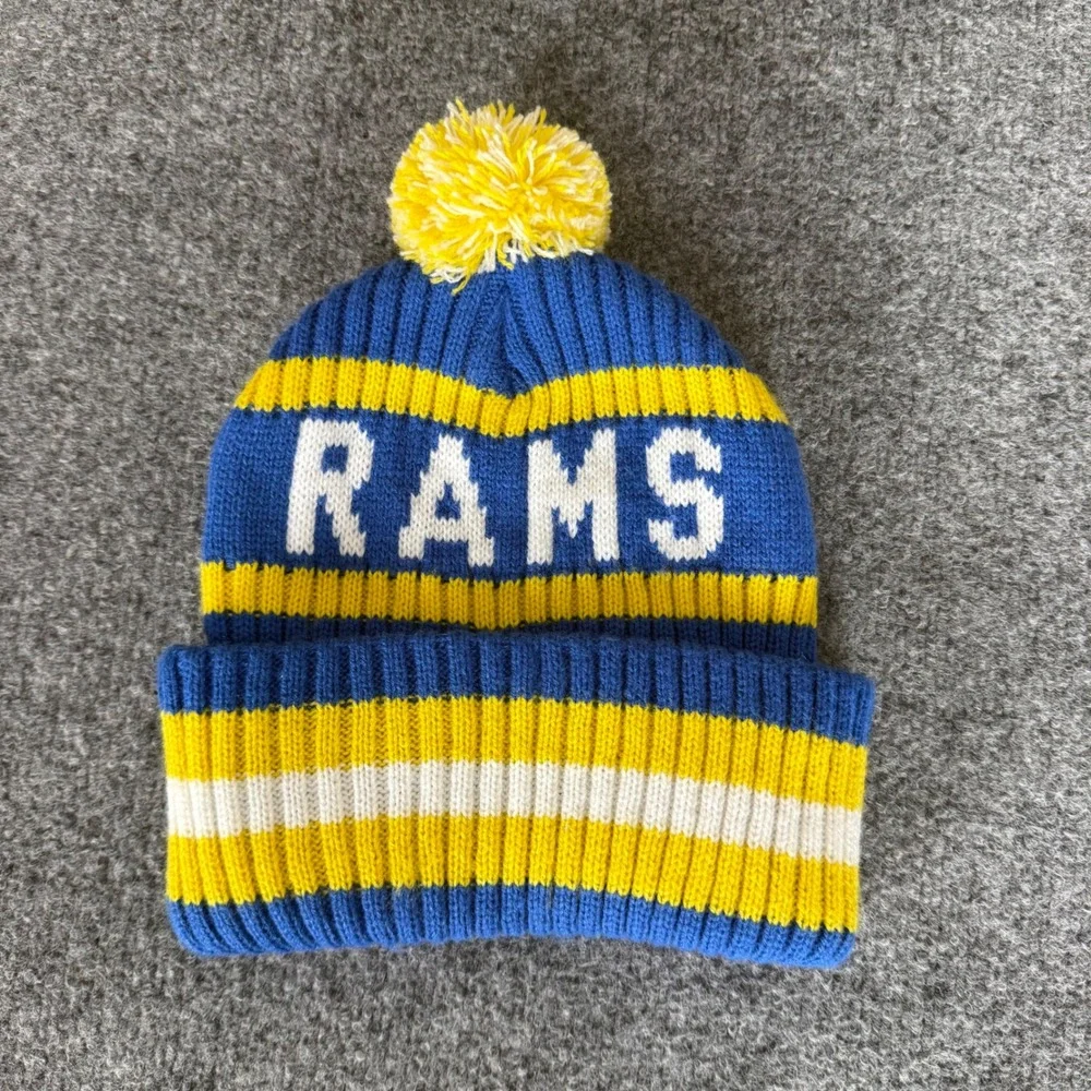 47 Brand Los Angeles Rams NFL Beanie Mens Blue Yellow Knit Pom Cuffed Hat OSFA